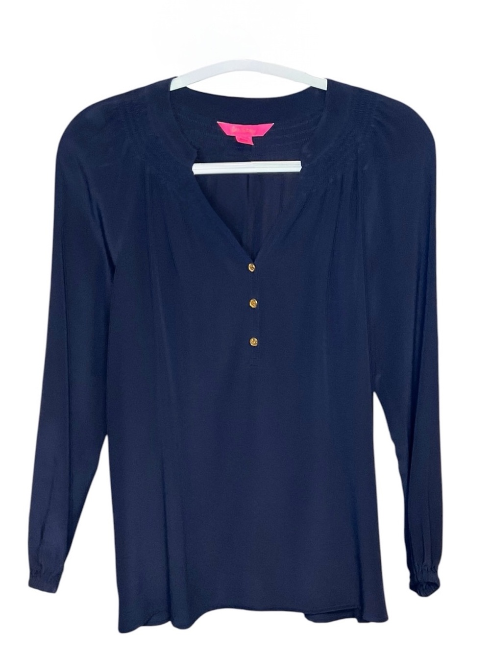 Lilly Pulitzer Elsa Navy Silk Top Size Small